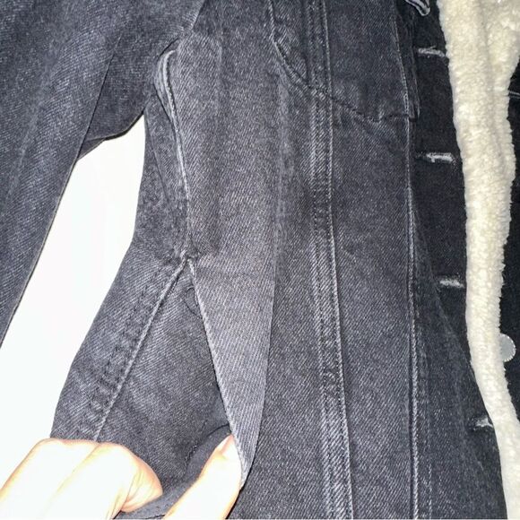 Maje Black Sherpa Teddy lined Cotton Denim‎ jacket size 38 Medium - Picture 7 of 12